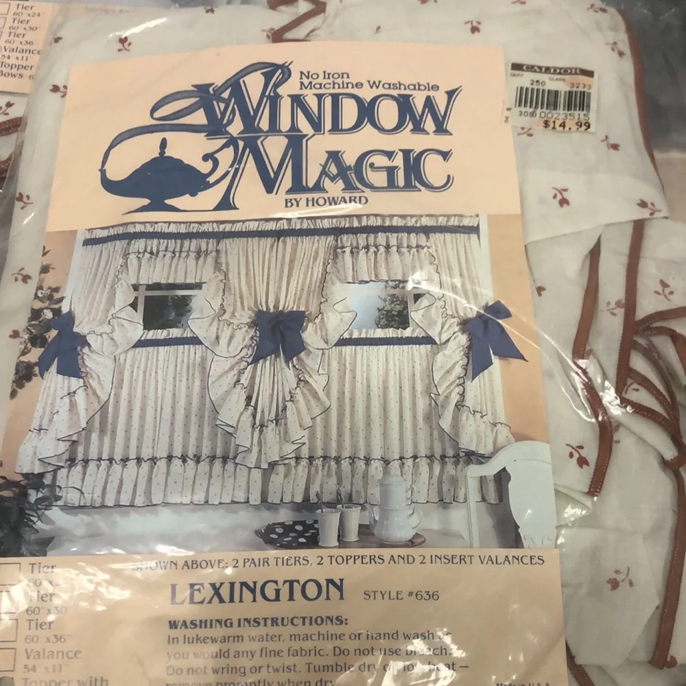 Vtg cottage‎ core curtain set topper w/ bows + tier + valance Lexington #636